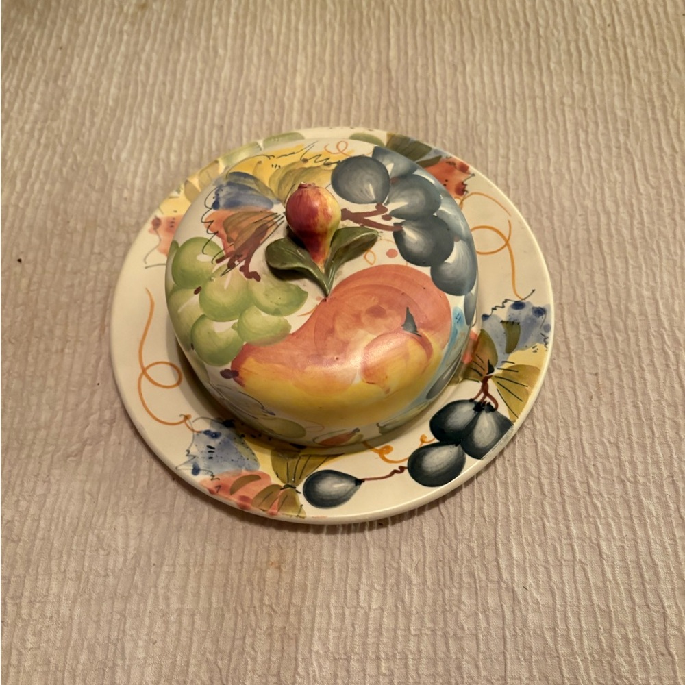 Colorful Fruit Patterned Butter Dish